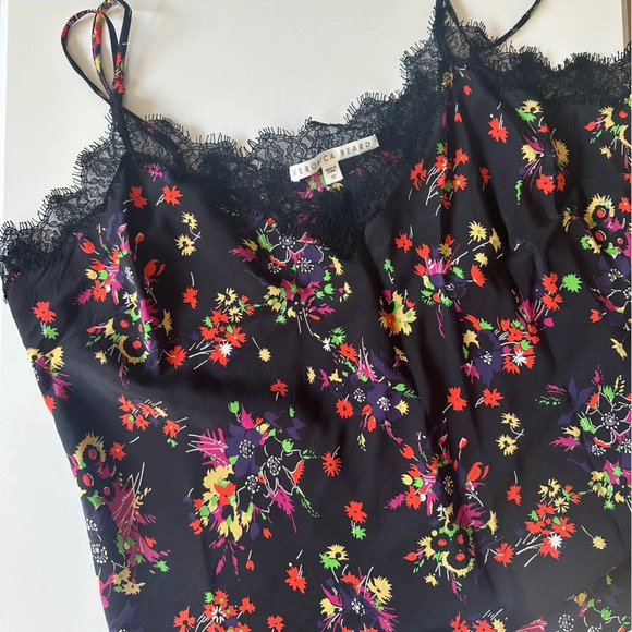 Veronica Beard Gil Floral Print Silk Cami w/Lace in Black Multi Size 12 - Picture 7 of 8